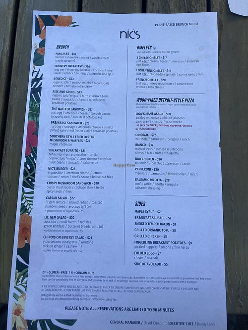 Menu 1-5-24   at Nic's on Beverly in Los Angeles