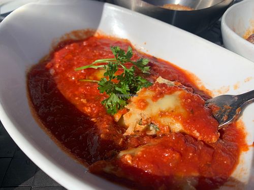 Vegan ravioli stuffed with spinach and mushroom. The dish was flavorful and decadent. at Loveria Caffè in Colleyville