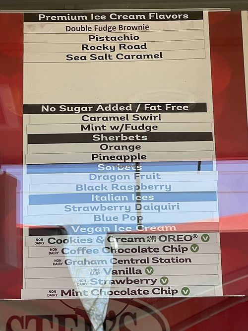 Vegan options   at Bruster's Real Ice Cream in Glendale