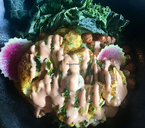 Cauliflower steak over sweet potato  at Wye Hill in Raleigh