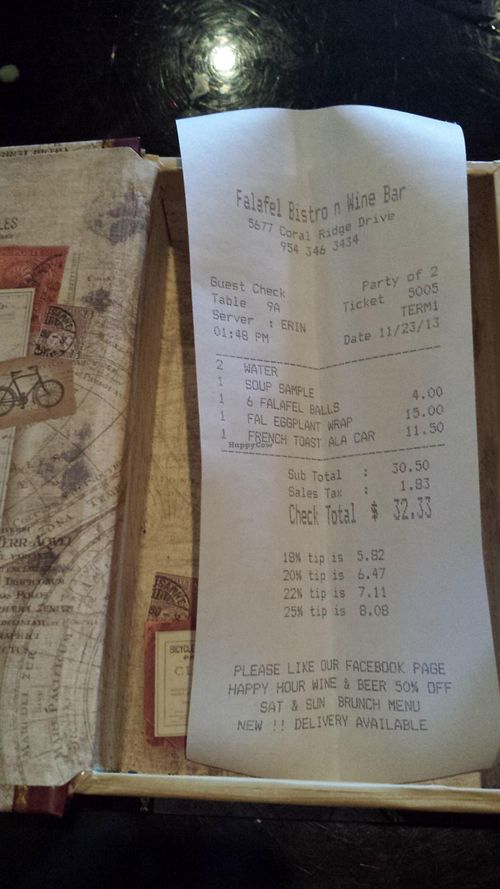 The check at Dvash in Boca Raton