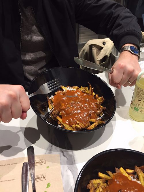 Large poutine(11,95€) above, and medium(7,95€) below. at Copper Branch in Strasbourg