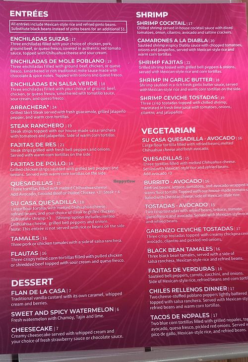Vegan items found under Vegetarian. Can eliminate dairy from several items. at Su Casa Restaurante in South Haven