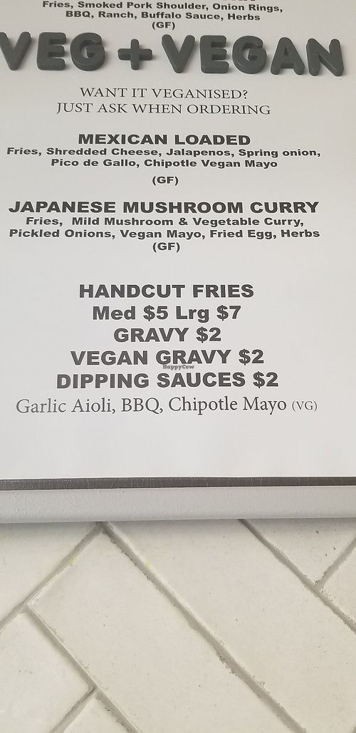 Part of the menu at Poutinerie in Launceston