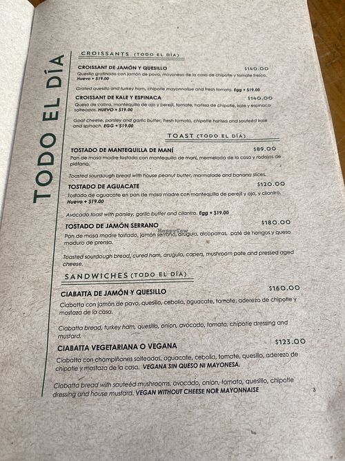 Only Clearly Labeled Item on Menu - Ciabatta Vegana  at Boulenc in Oaxaca