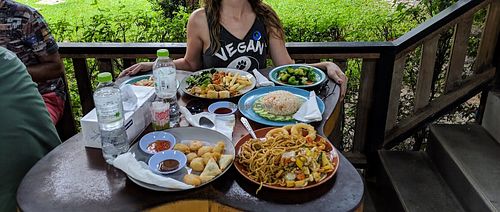 Lots of food post tour! Self serve buffet. Mostly vegan. at Phuket Elephant Sanctuary in Phuket