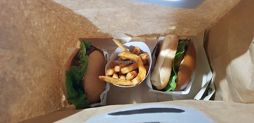 Can't even see the mock chicken pattie.. at Henry's Burgers in Fitzroy