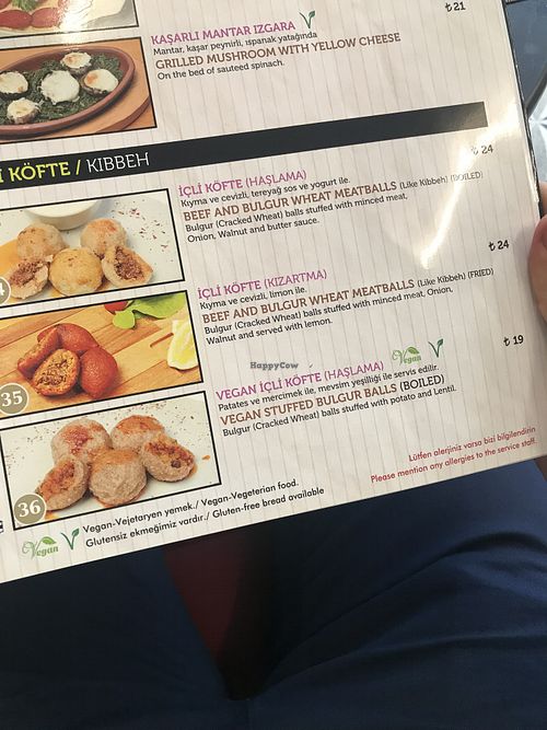 Menu at Cafe Mese in Istanbul