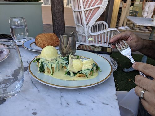 Eggs Benedict with hollandaise sauce at Ladurée in Beverly Hills