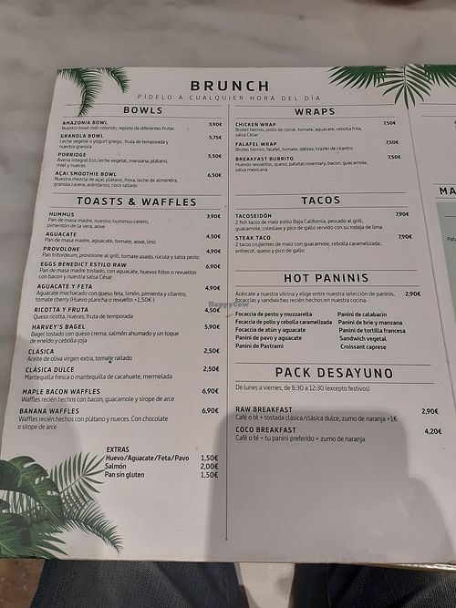 Menu at Rawcoco in Valencia