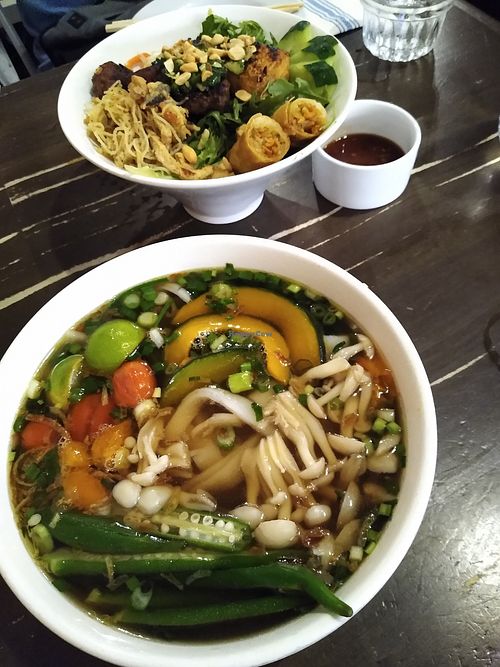 Vegan Bun Chay Nuong (top), Vegan Pho (bottom) at The Pig and The Lady in Honolulu