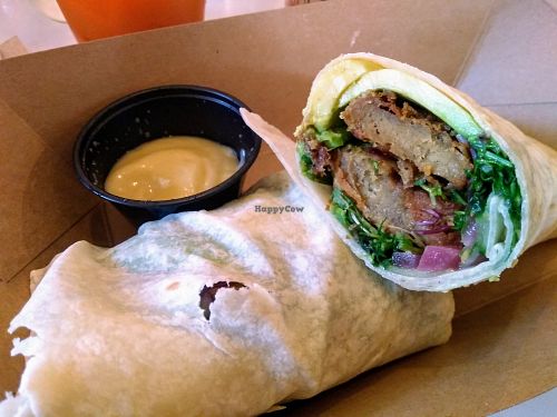 Spicy seitan chick'n wrap at The Wake & Take in Arroyo Seco