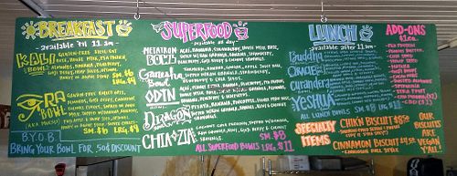 Menu board at The Wake & Take in Arroyo Seco