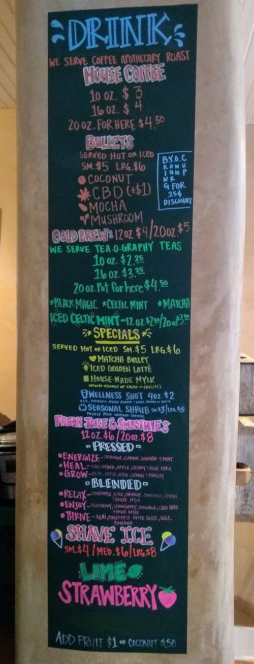 Juice menu at The Wake & Take in Arroyo Seco