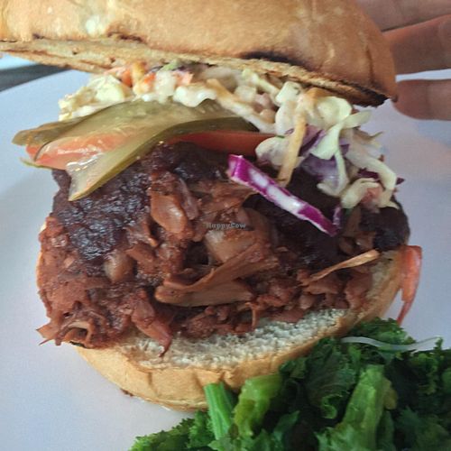 bbq jackfruit sandwich at Tasty Harmony in Fort Collins