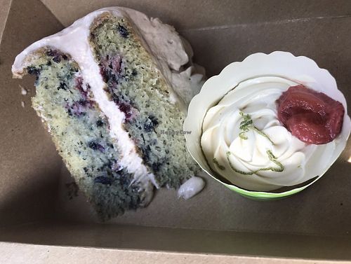 Very berry cake slice and strawberry limeade cupcake   at Tasty Harmony in Fort Collins