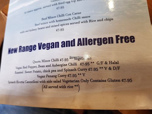 Vegan and allergen menu at Waves Cafe in Scarborough