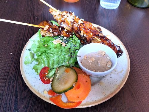 Skewers with satay sauce at Monkey Mood in Bordeaux