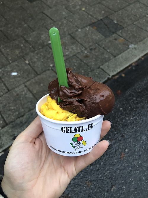 dark chocolate and pumpkin cake at Eis Center Gelati in Munich
