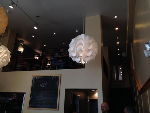 extra seating up in the loft area  at Real Food Daily in Santa Monica