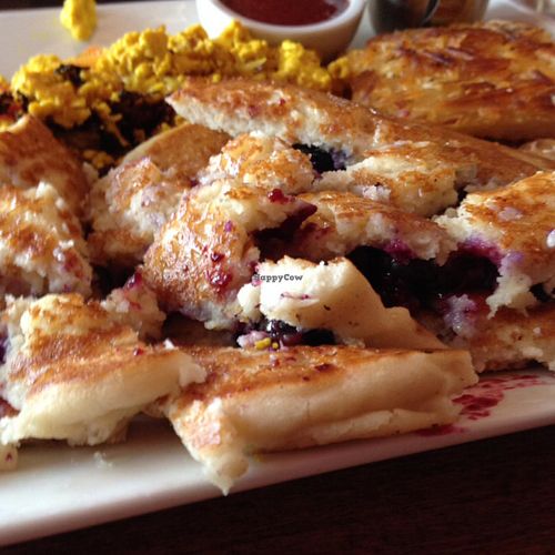 inside the blueberry pancakes at Real Food Daily in Santa Monica