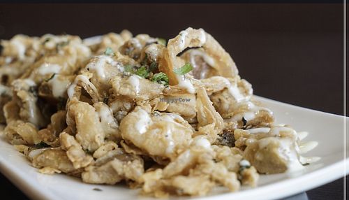 Mixed Mushroom Fry-up 
Dashi marinated & breaded cremini, shiitake, oyster mushrooms, shallots; Japanese mayo, mixed herbs [(V) without mayo]
 at Cafe Coeur in Creve Coeur