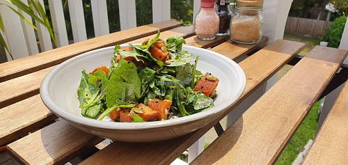 Roast sweet potato salad with balsamic dressing at The Eatery Tecoma in Tecoma