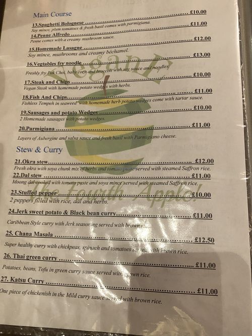 Partial menu at VeganE & Saint Vegan in South West London