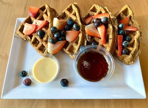 Chickpea waffles  at Delicious Raw Kitchen and Juice Bar in Miami Beach