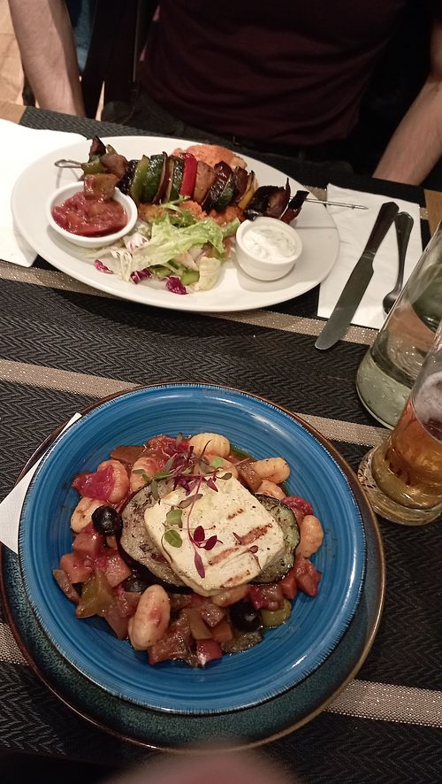 Only vegan (friendly) mains: Gnocchi with tofu and grilled veggies (with non vegan Tzatziki) at Fern Cottage in Pitlochry
