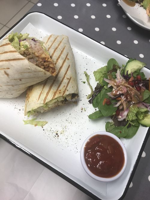 Vegan burrito with veggie mince and vegan cheese  at Appetite Café in Castlebar