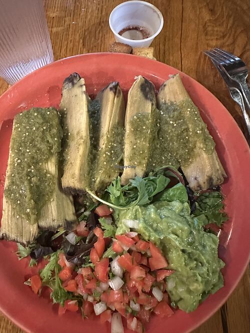 Delish! Vegans tamales without cheese.   at Greenhouse Restaurant and Bar in Denton
