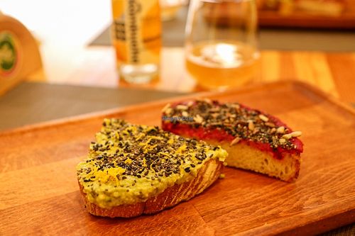 gordon ramsey avocado toast & everything hummus toast at Gjelber in Tirana