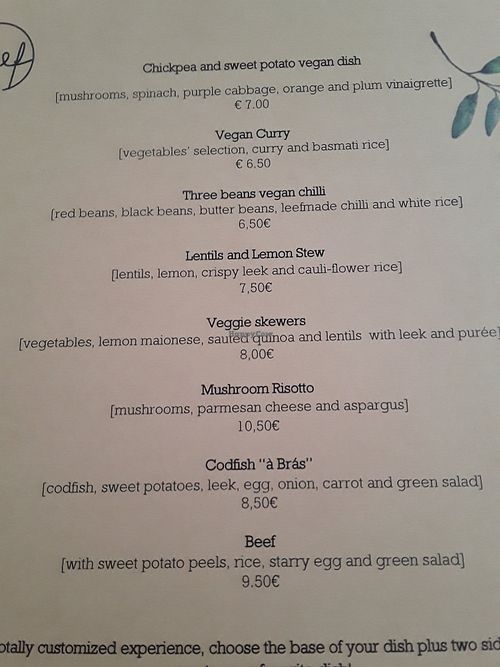 Menu page at Leef in Caldas Da Rainha