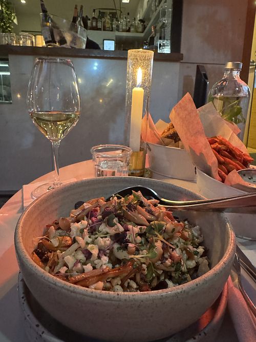 Manitarada and sweet potato fries with vegan cashews dip   at Me Kolonaki in Athens