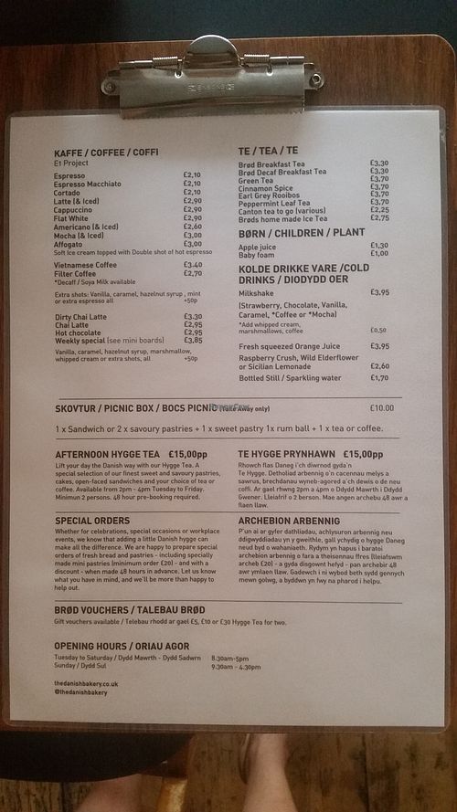 Menu at Brød in Cardiff