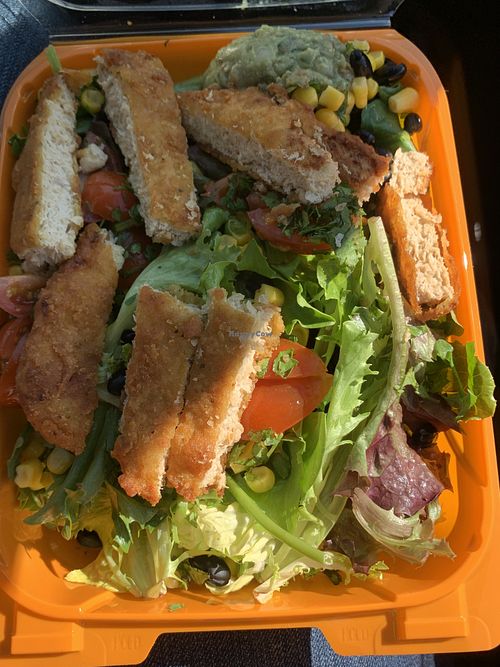 BBQ Chicken Salad with Crispy Chicken  at Plant Power Fast Food in Long Beach