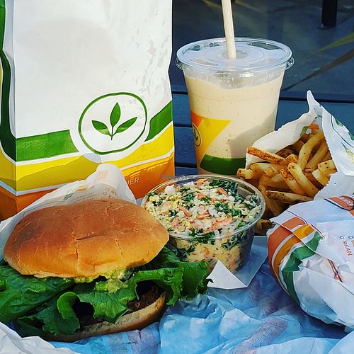 2 meal combos to go at Plant Power Fast Food in Long Beach