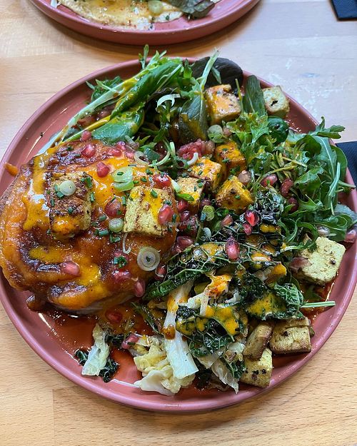 The “autumn pancakes” with pumpkin purée, sautéed tofu and salad. SO delicious. at Madame Julia in Strasbourg