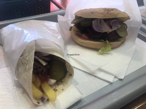 Vegan wrap and burger at Dines in Bucharest