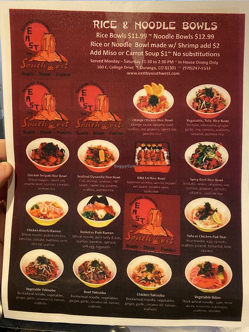 Menu at East by Southwest in Durango