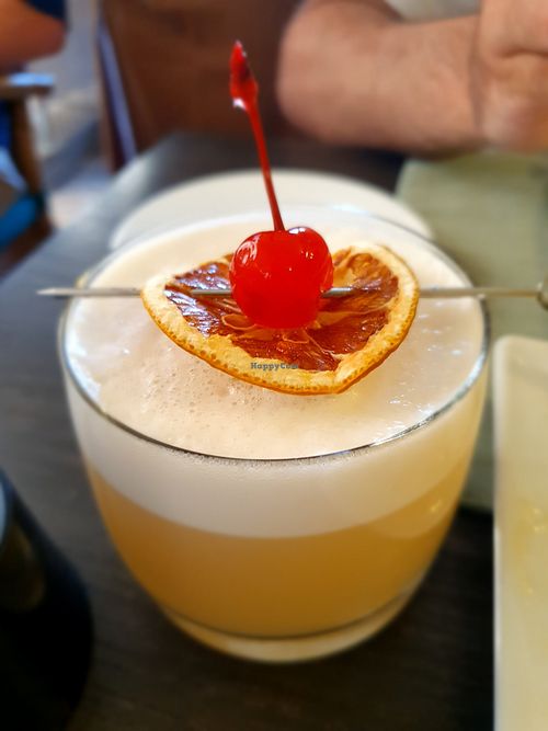 Cocktail with whisky, lemon juice, sugar at Dalmatino in Hvar