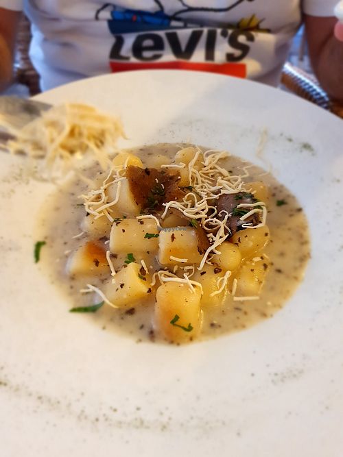 Gnocchi with truffle sauce and smoked tofu at Dalmatino in Hvar