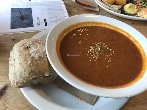 Sweet potato and red pepper miso soup. at The Treehouse Restaurant in Aberystwyth