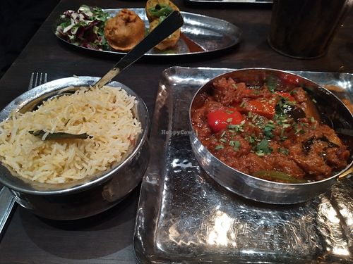 Large portion of rice included with curries at Bombay Street in Gothenburg