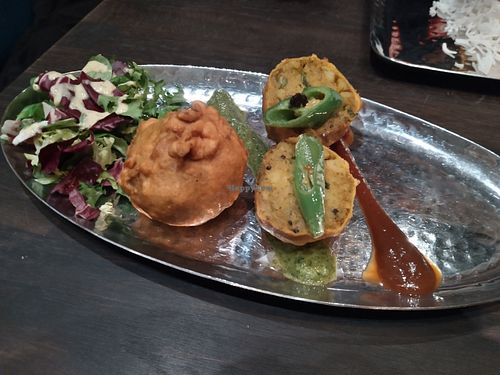 Starter - potato fritters at Bombay Street in Gothenburg