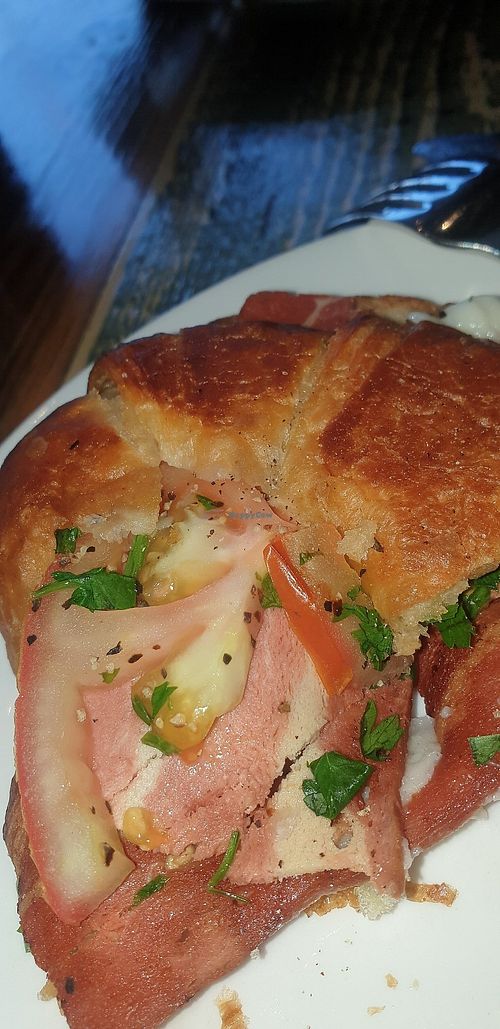 Bacon, mozz, tomato croissant at Desta in Preston