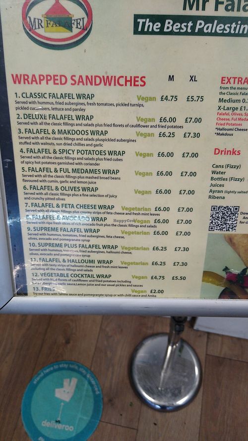 Menu at Mr Falafel in West London
