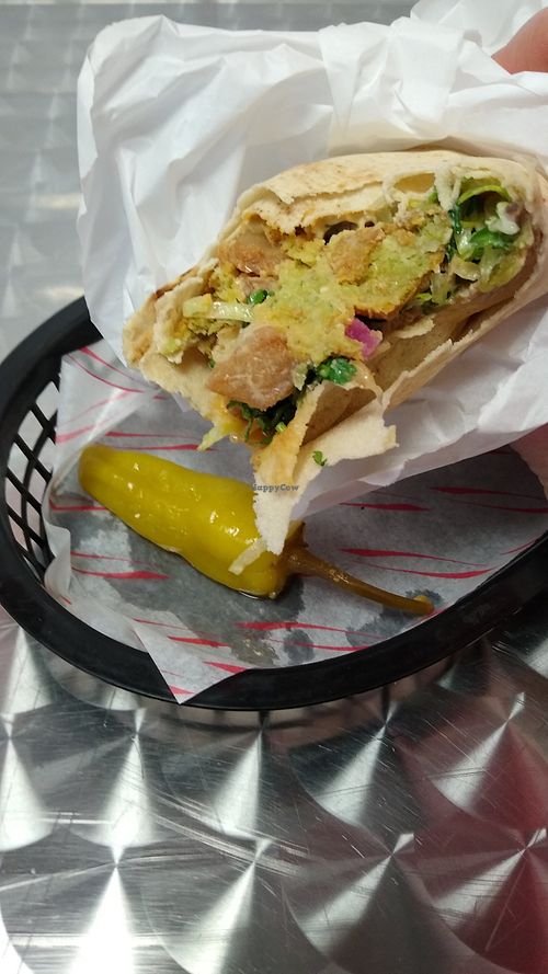 Look at that lovely chili accompaniment! at Mr Falafel in West London