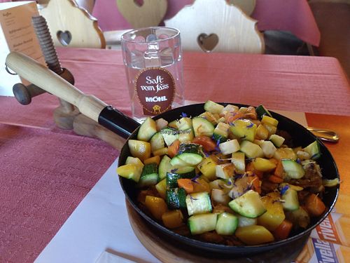 Vegan Rösti with vegetables at Flüela Hospitz in Davos